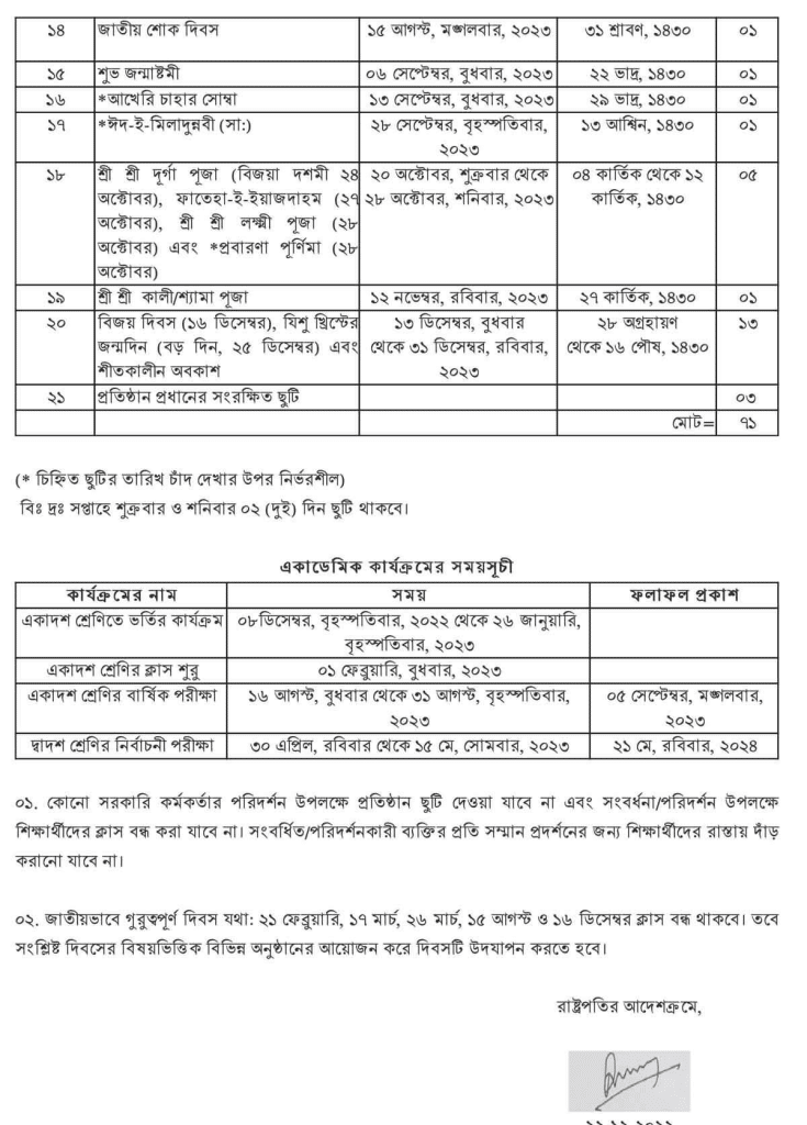 কলেজ ছুটির তালিকা ২০২৩ pdf ক্যালেন্ডার (সরকারি-বেসরকারি)