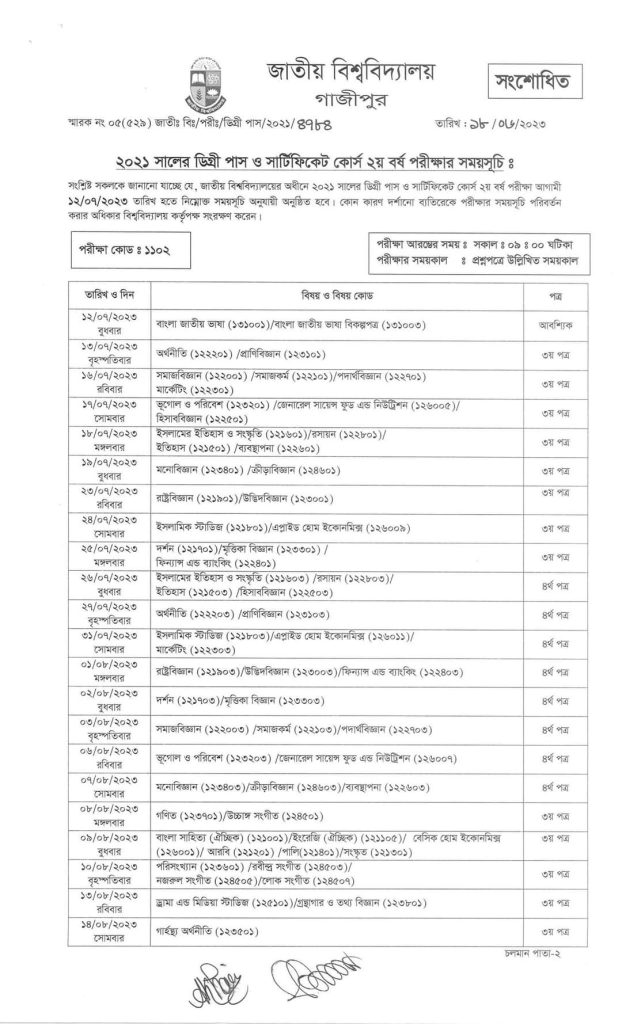 nu Degree 2nd year exam routine 2024 ।  ডিগ্রি ২য়বর্ষ পরীক্ষা রুটিন ২০২৪ । nu degree 2nd year exam routine 2024